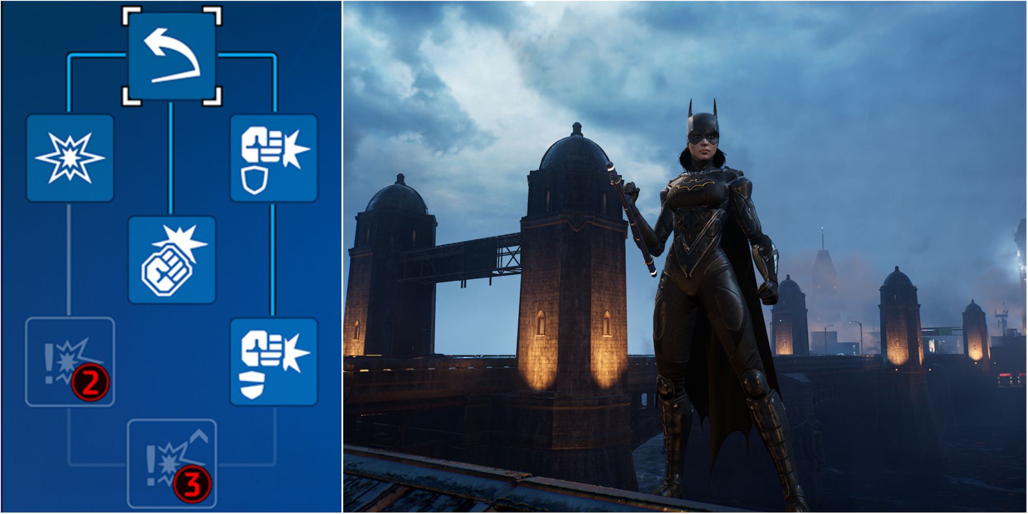Gotham Knights Split Image Of Justice Skill Tree And Batgirl