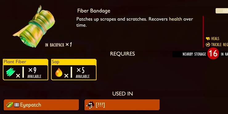 Grounded Healing Items: Fiber Bandages and their recipe.