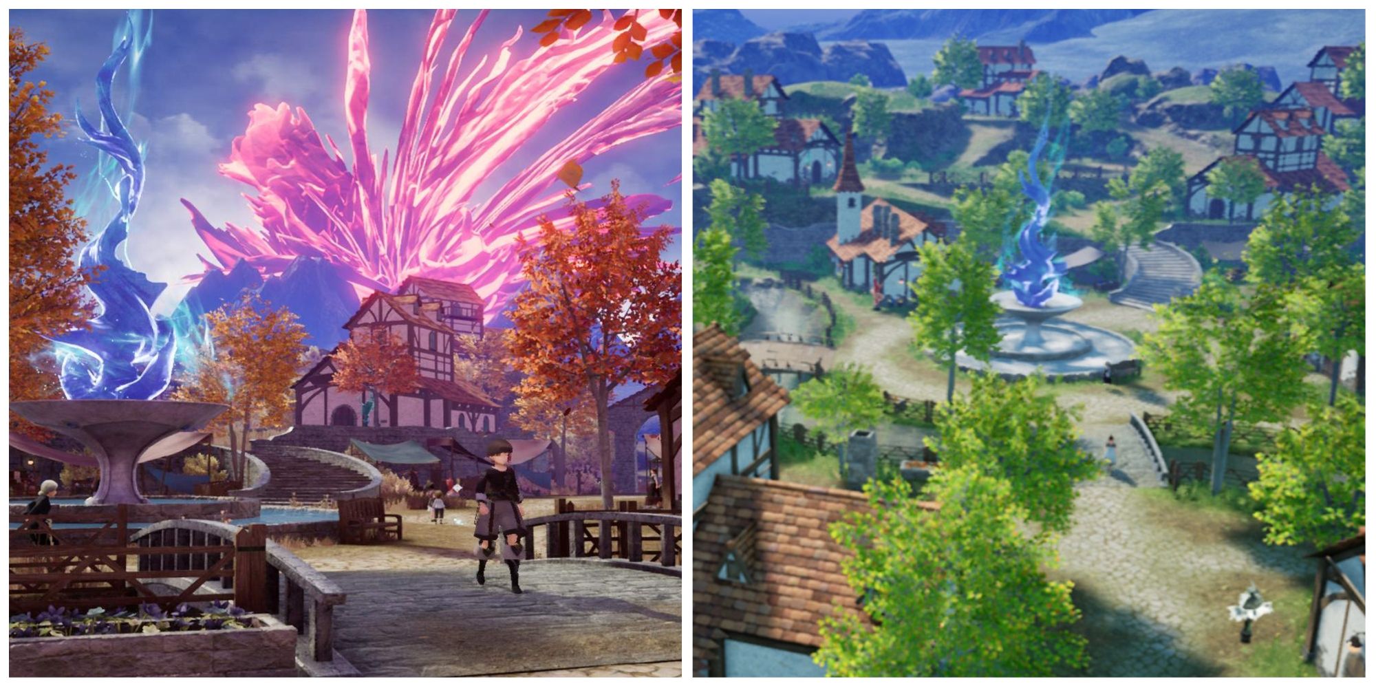 various angles of the town in Harvestella