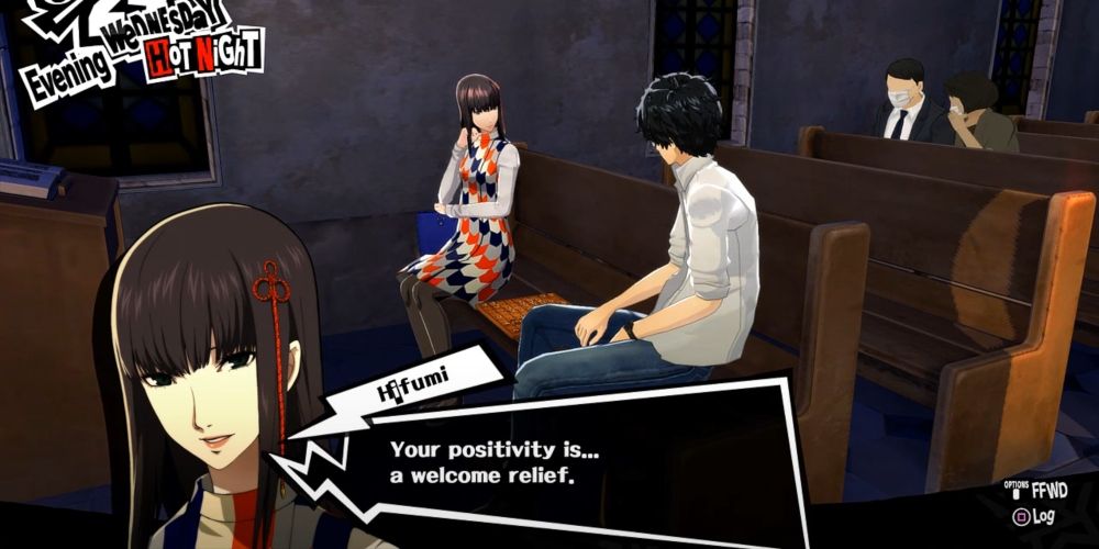 Hifumi talking to Joker in church in Persona 5 Royal