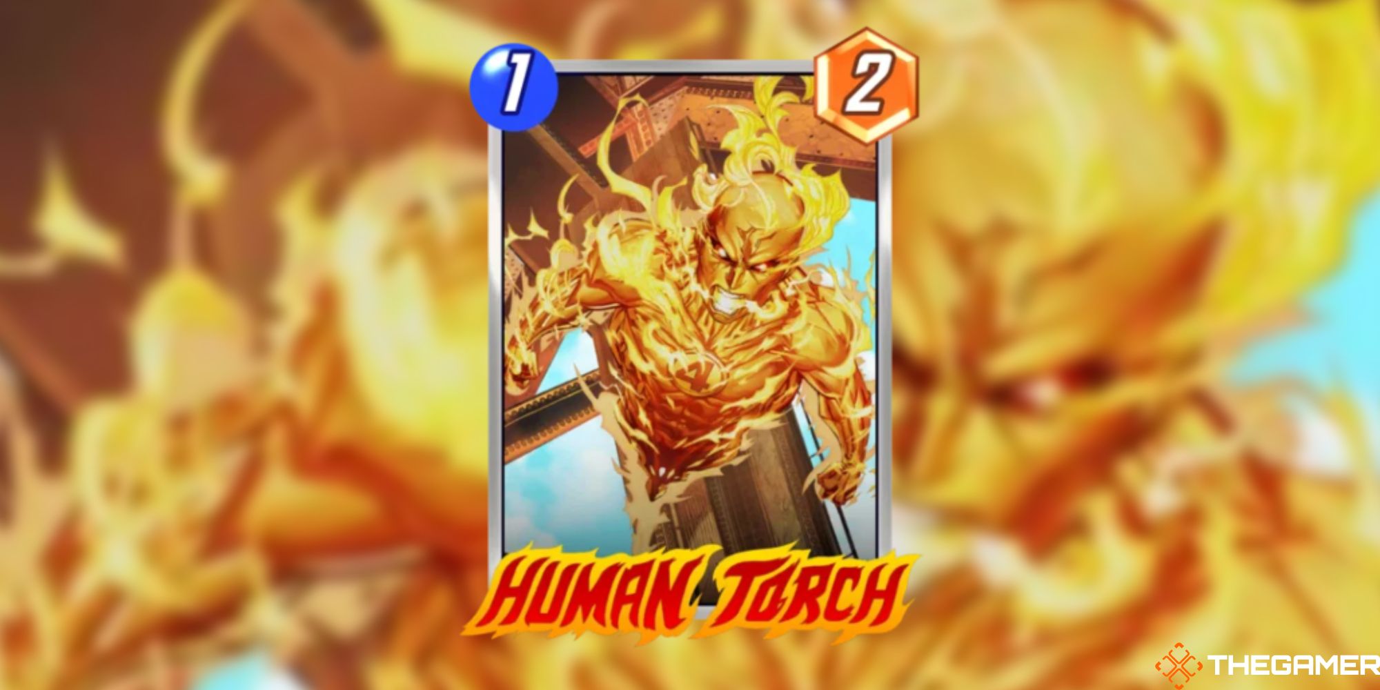 Marvel Snap - Human Torch on a blurred background