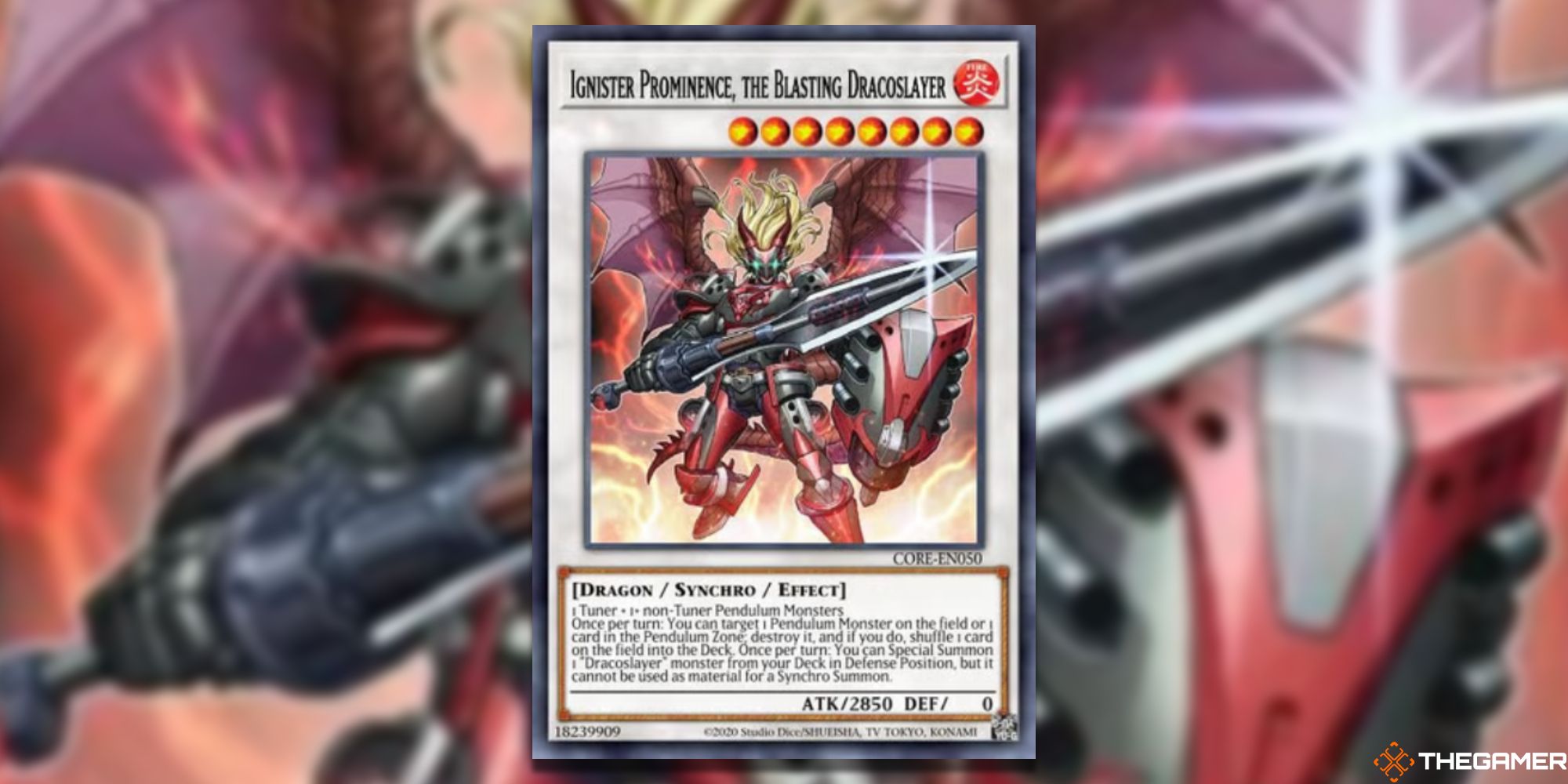 Yu-Gi-Oh! Ignister Prominence, The Blasting Dracoslayer on blurred background
