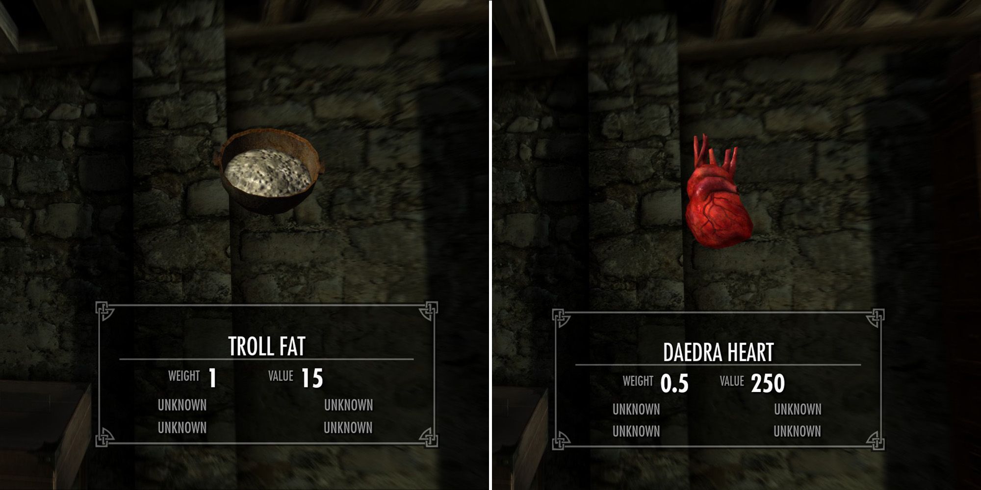 A split image showing a pair of items necessary to advance a quest.