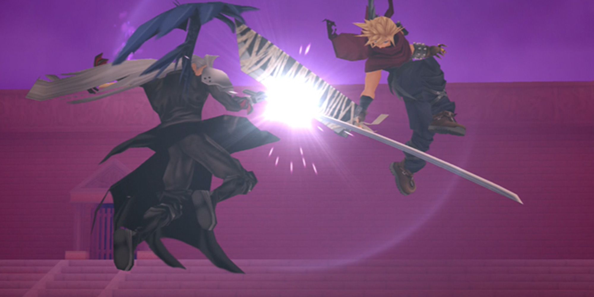 Kingdom Hearts Final Mix Sephiroth and Cloud fighting in the air