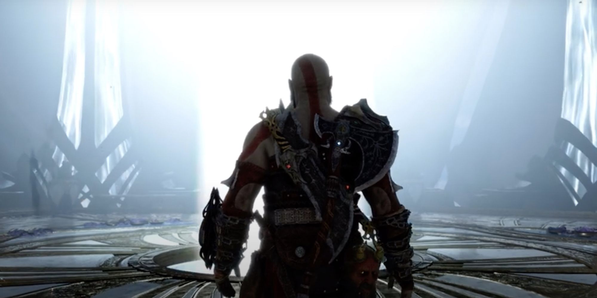 Kratos standing in front of the light of alfheim God of War Ragnarok