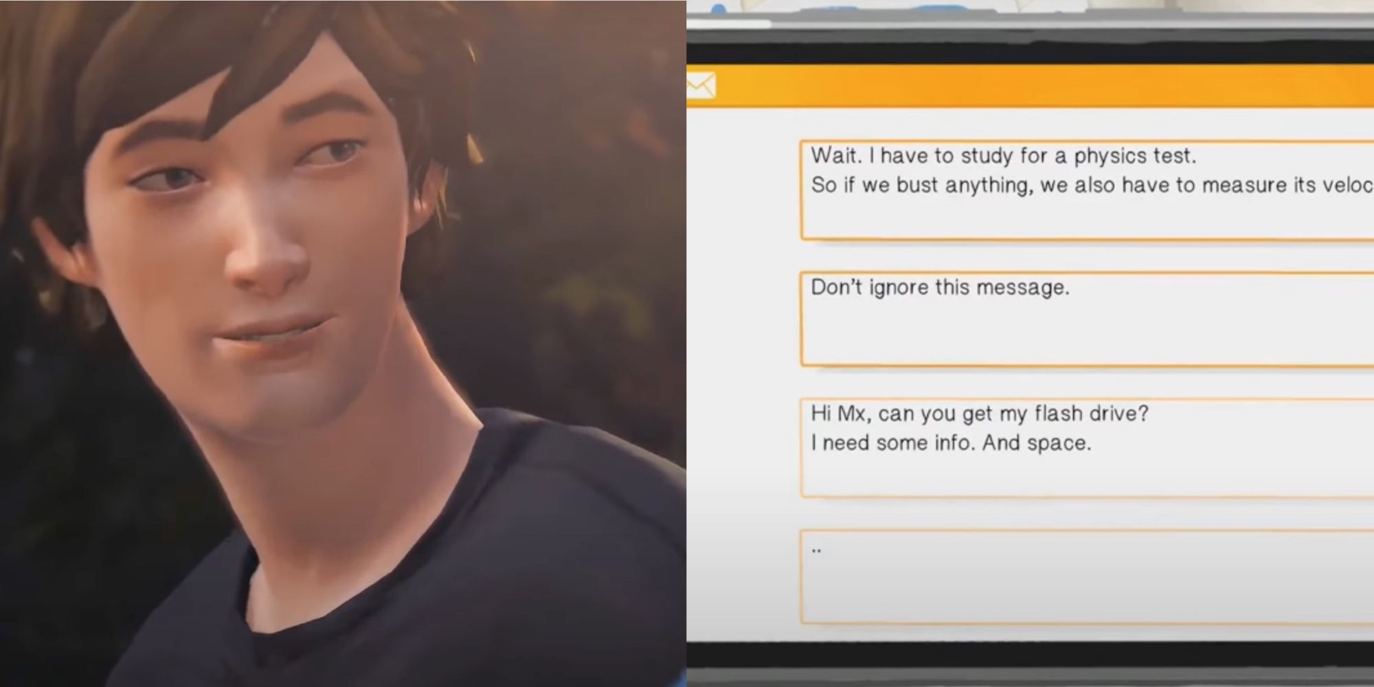 Life Is Strange Most Heartwarming Moments: Max and Warren texting each other.