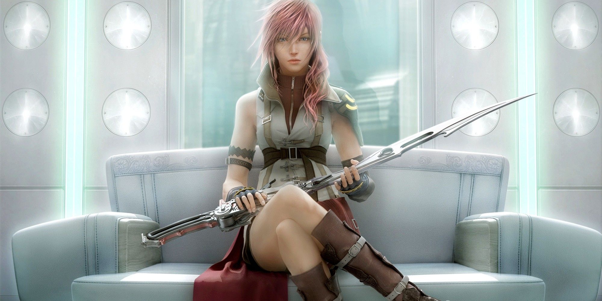 Queen Lightning holding her sword chilling - Final Fantasy 13