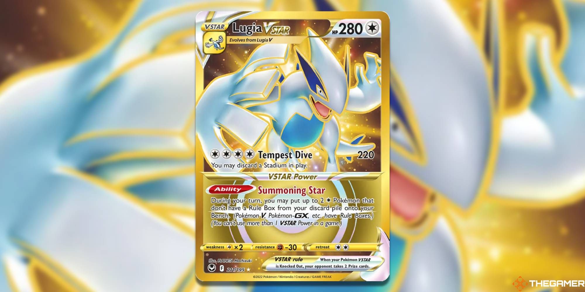 Lugia VStar Gold Rare from Pokemon TCG with blurred background