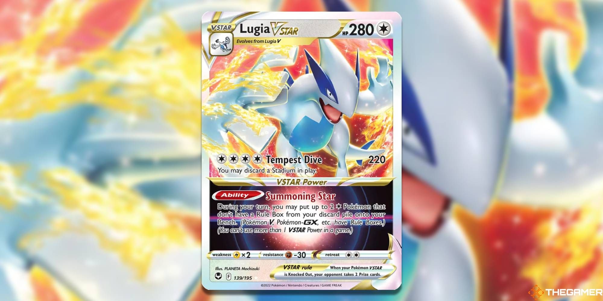 Lugia VStar from the Pokemon TCG, with blurred background