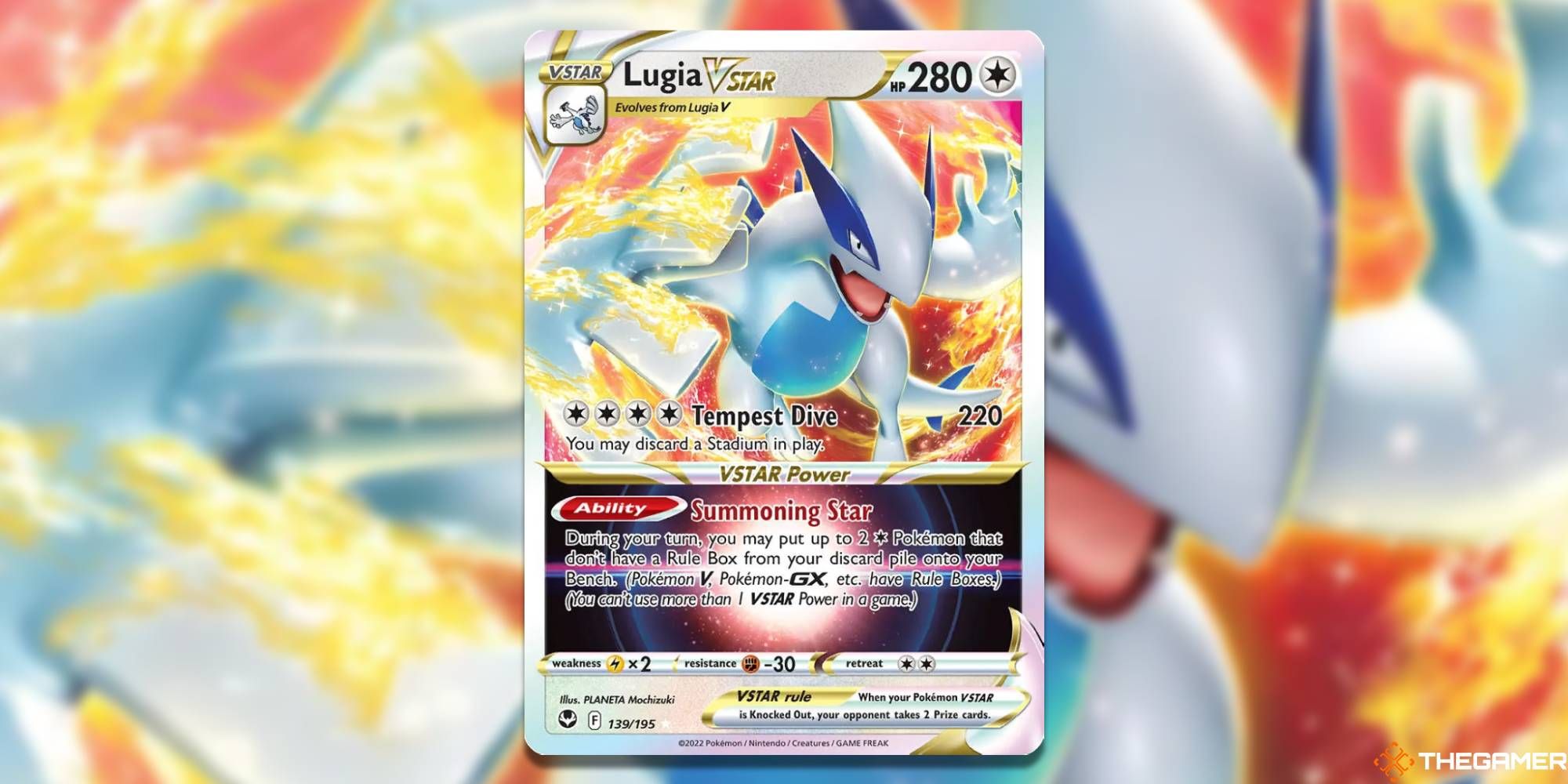 Lugia VStar from the Pokemon TCG, with blurred background.