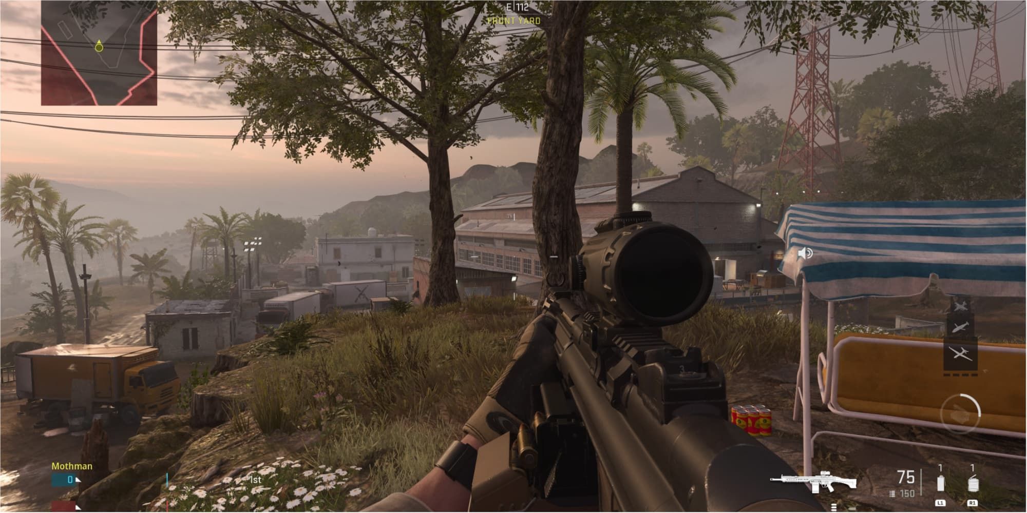 The Front Yard area of MW2's El Asilo is on top of a hill with a lawn chair and trees that overlooks most of the map.