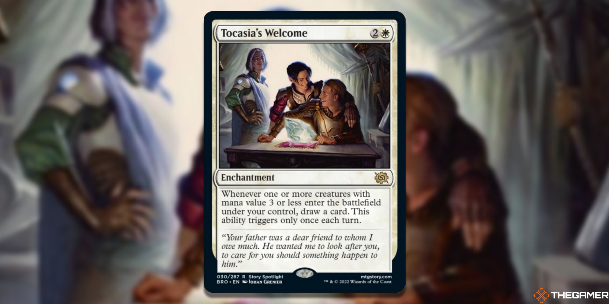 Image of the Tocasia's Welcome card in Magic: The Gathering, with art by Johan Grenier