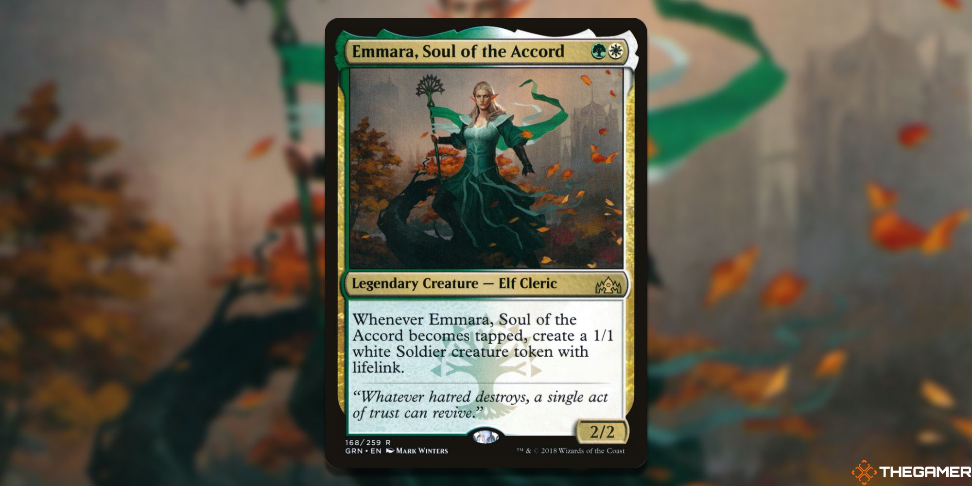 Image of the Emmara Soul of the Accord card in Magic: The Gathering, with art by Mark Winters