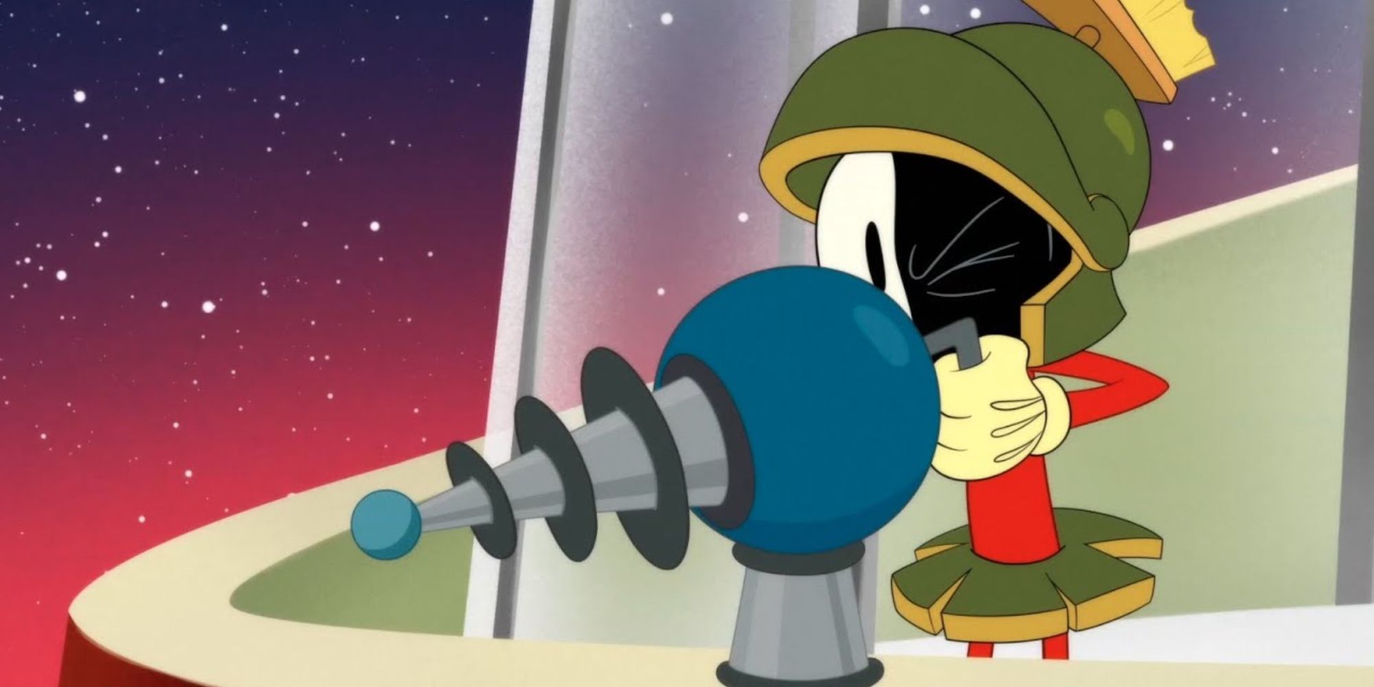 Marvin the Martian pointing a laser at somebody out of frame