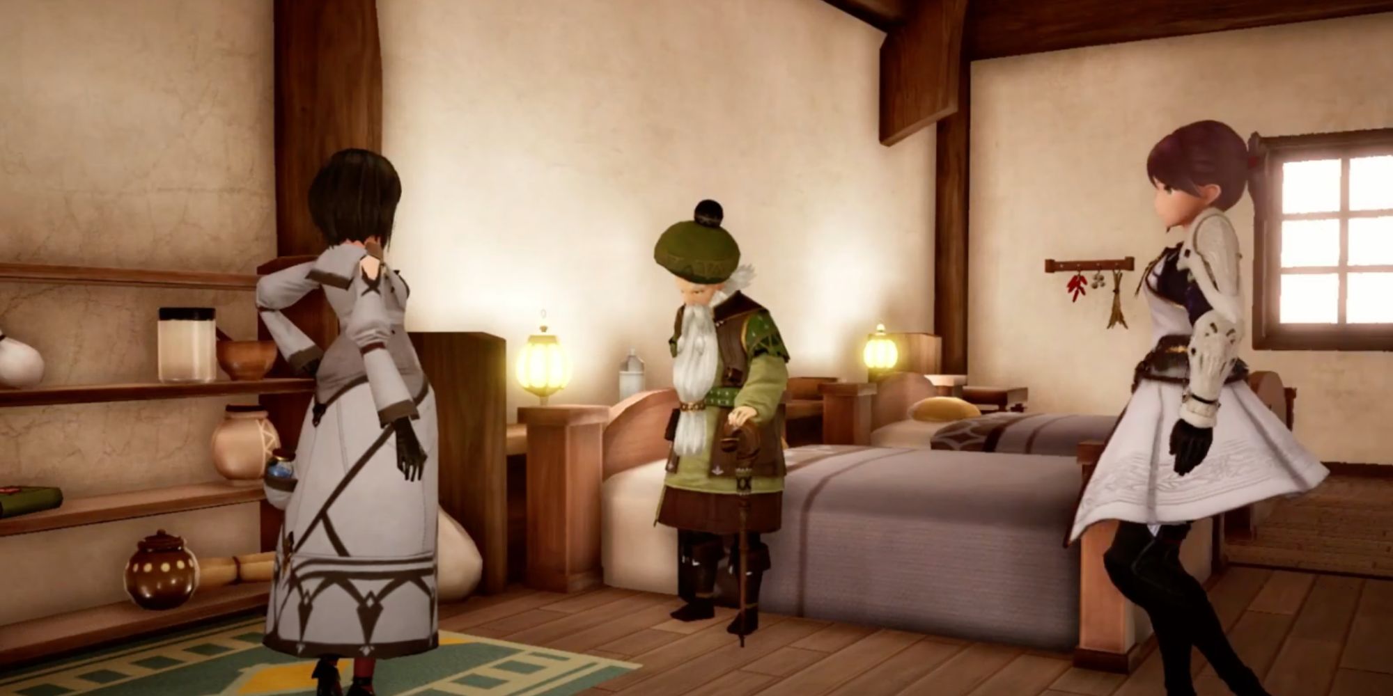 Mayor standing beside bed with Cres and main character