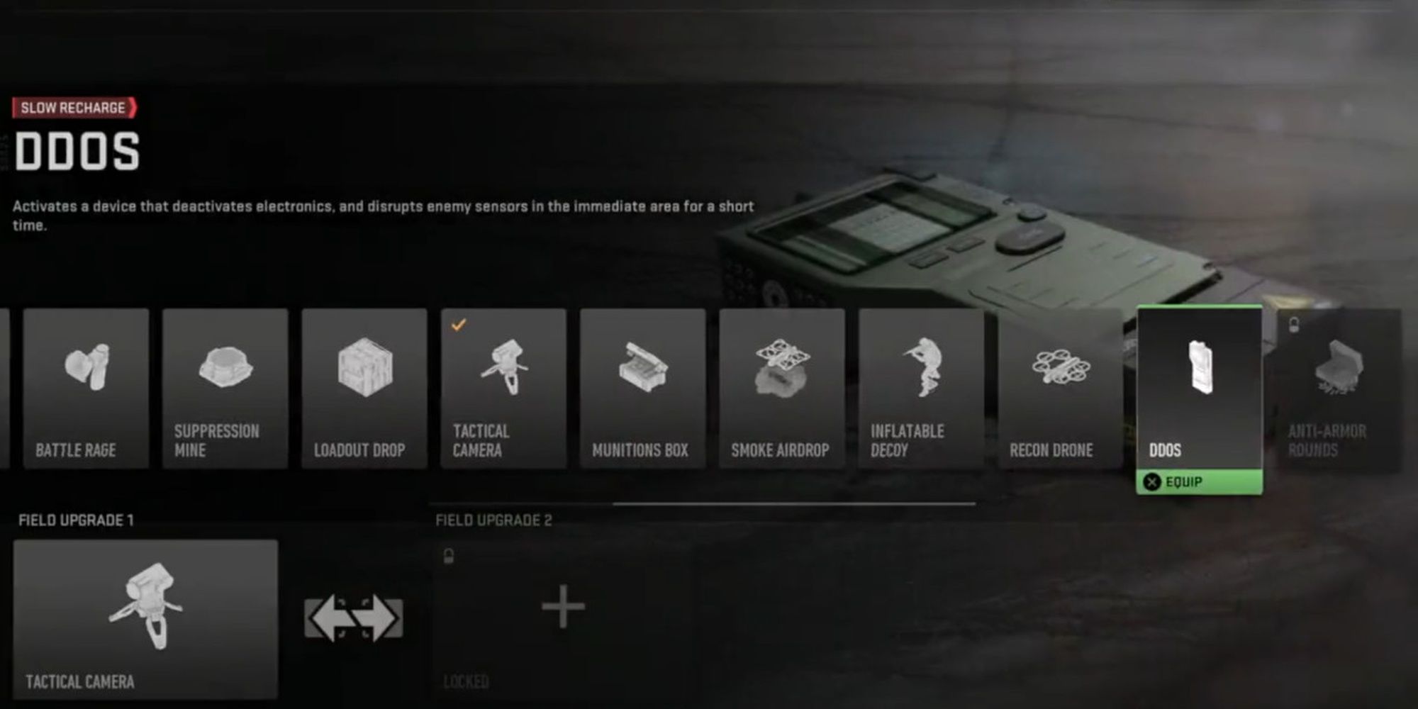 Field Upgrade Menu in Modern Warfare 2 highlighting DDOS