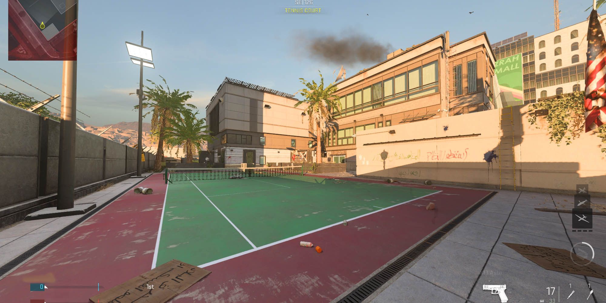 Modern Warfare 2 tennis court nearby an embassy building