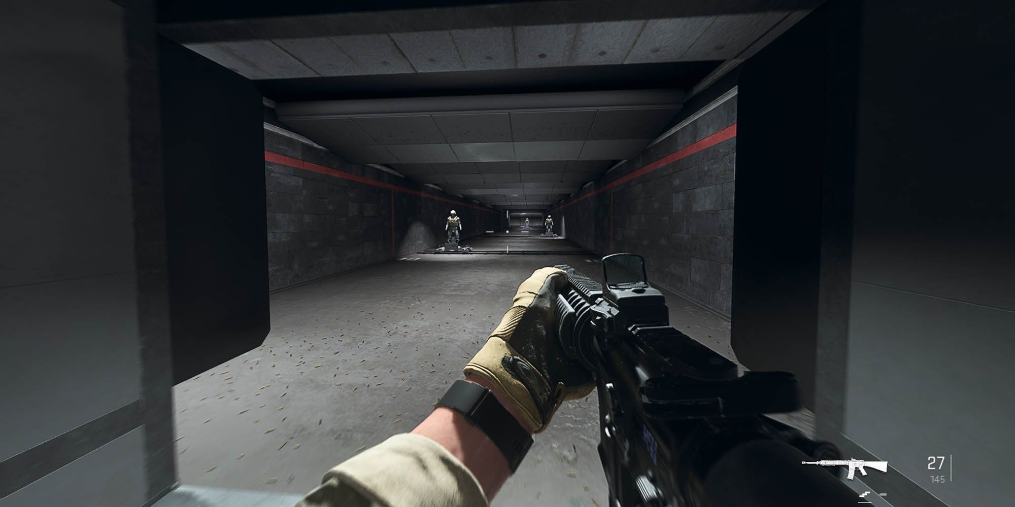 Modern Warfare 2 a soldier holding the m16 at a gun range
