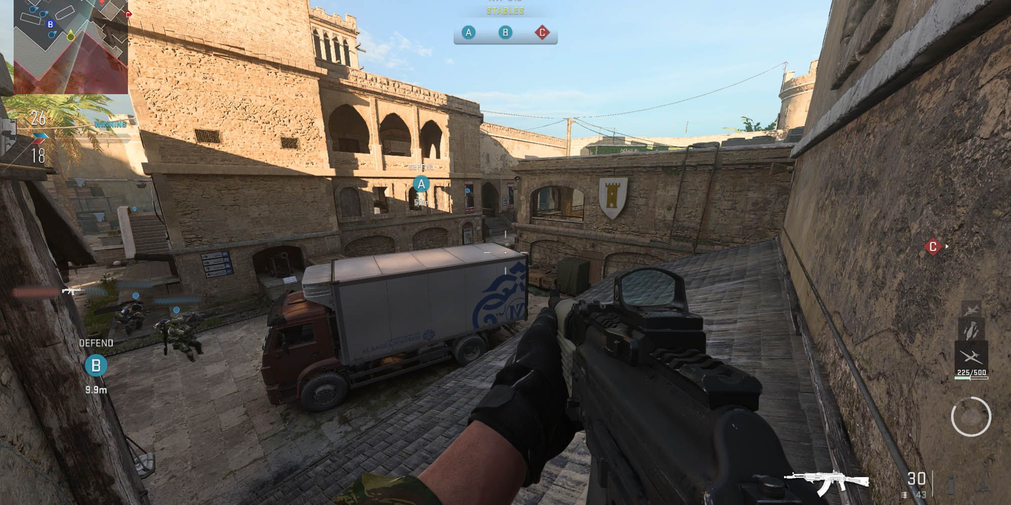 Modern Warfare 2 assault rifle looking over a fortress