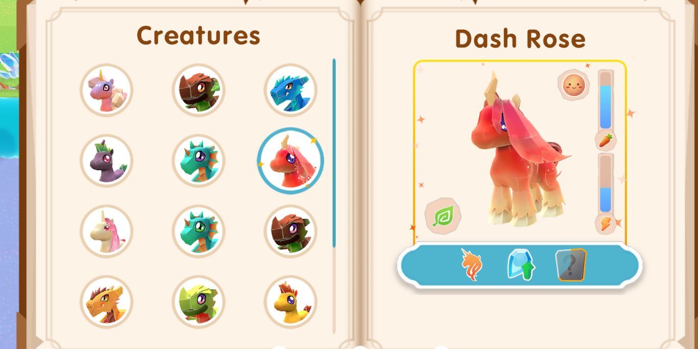 My Fantastic Ranch Dash Rose Stats With Different Creatures Displayed Beside It