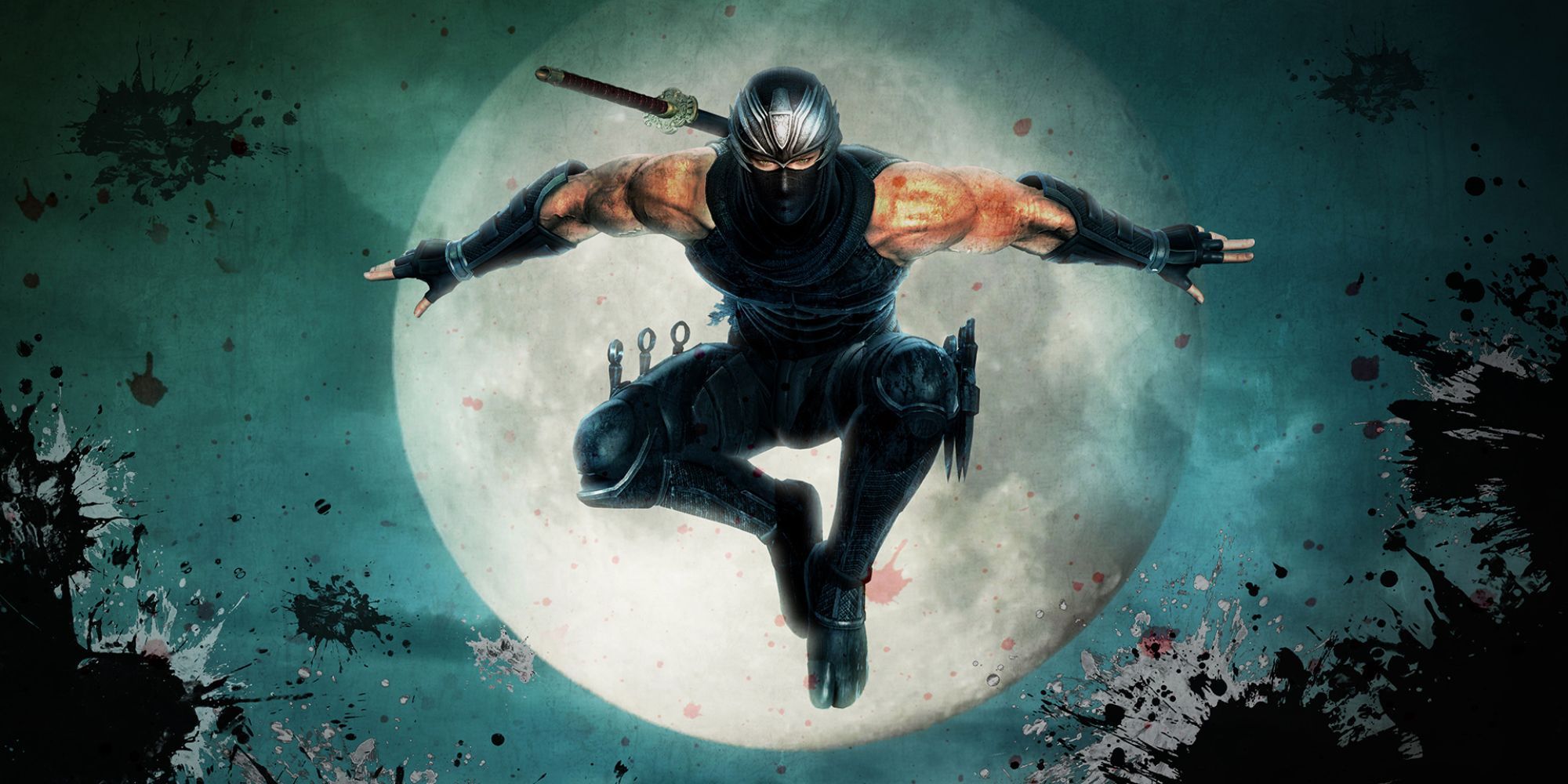 Ninja Gaiden's Ryu Hayabusa jumping in front of the moon.