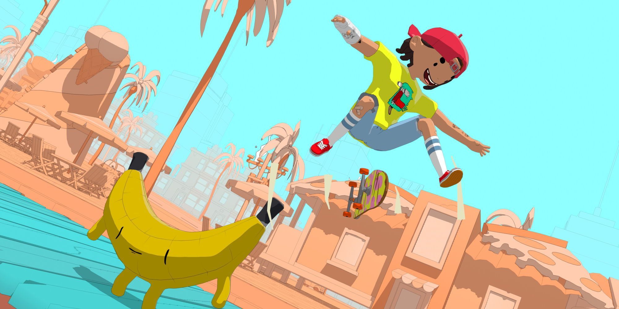 Jumping over a banana guy in OlliOlli World