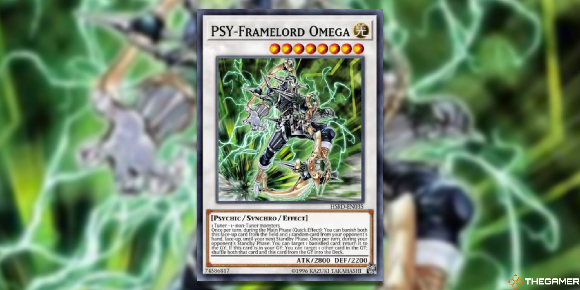 Yu-Gi-Oh! PSY-Framelord Omega on blurred background