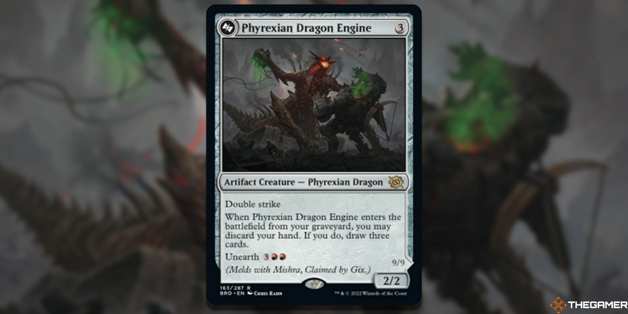 Image of Phyrexian Dragon Engine card from Magic: The Gathering, featuring art by Chris Rahn