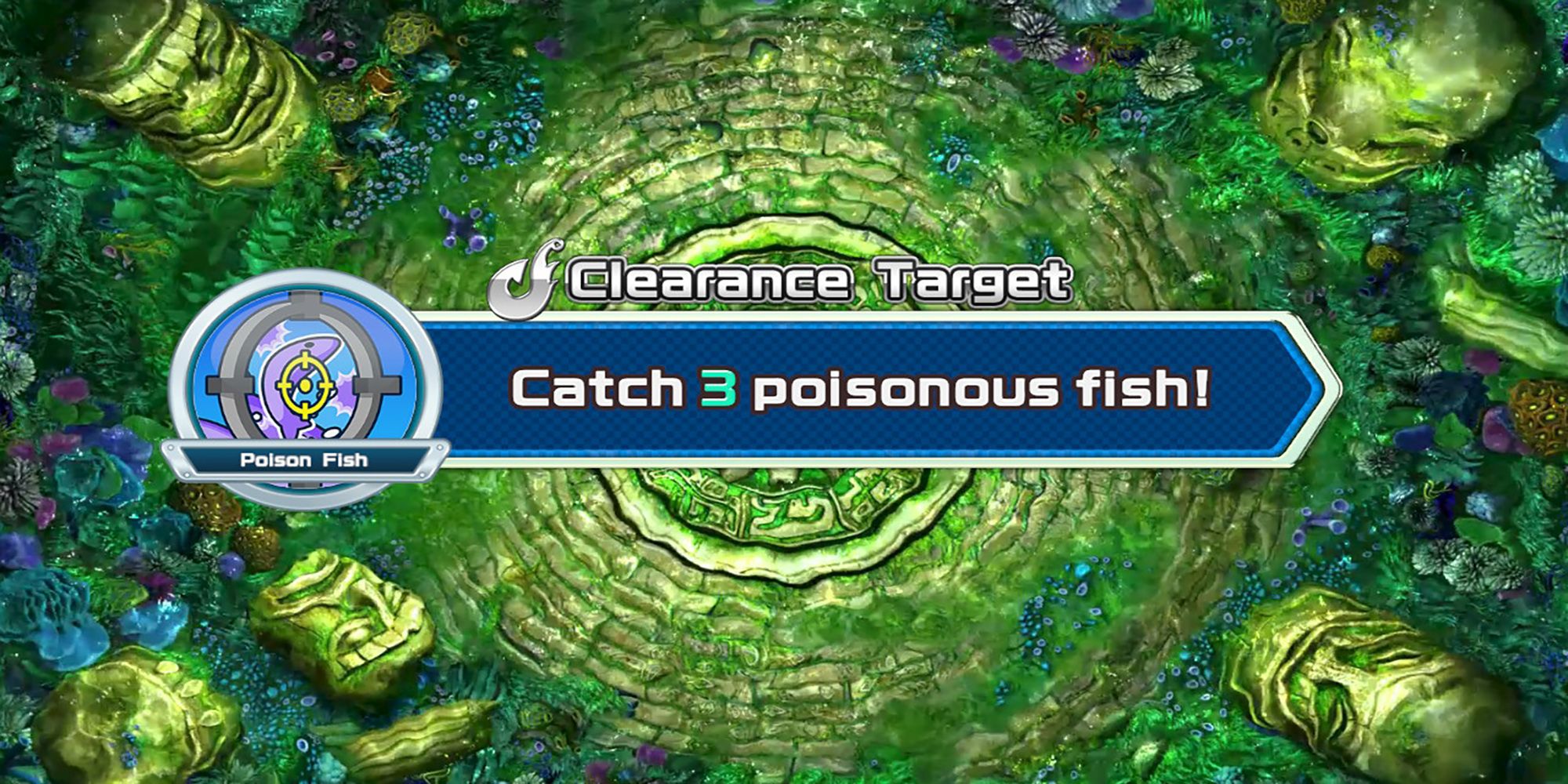 A Poison Fish mission target at the Deep Sea Ruins in Ace Angler: Fishing Spirits.