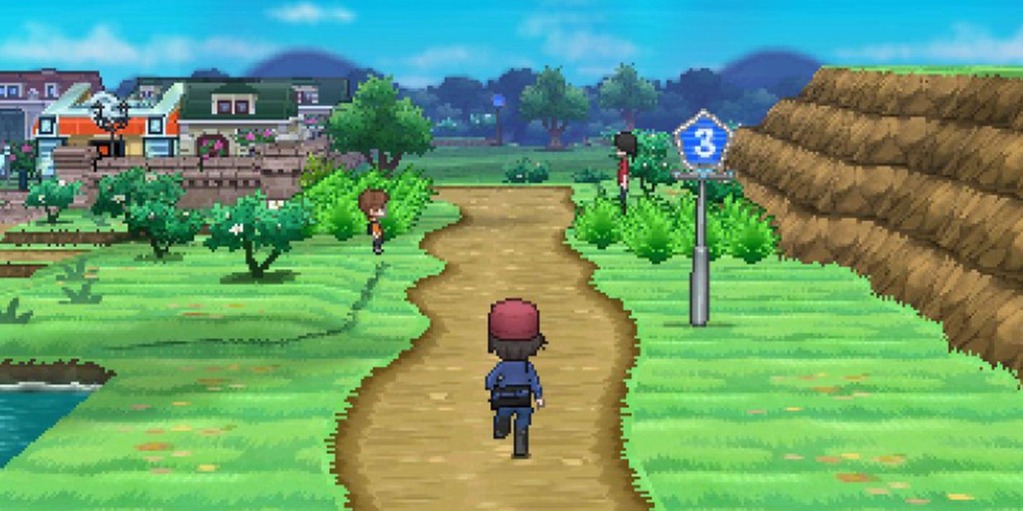 Main character exploring town in Pokemon X and Y