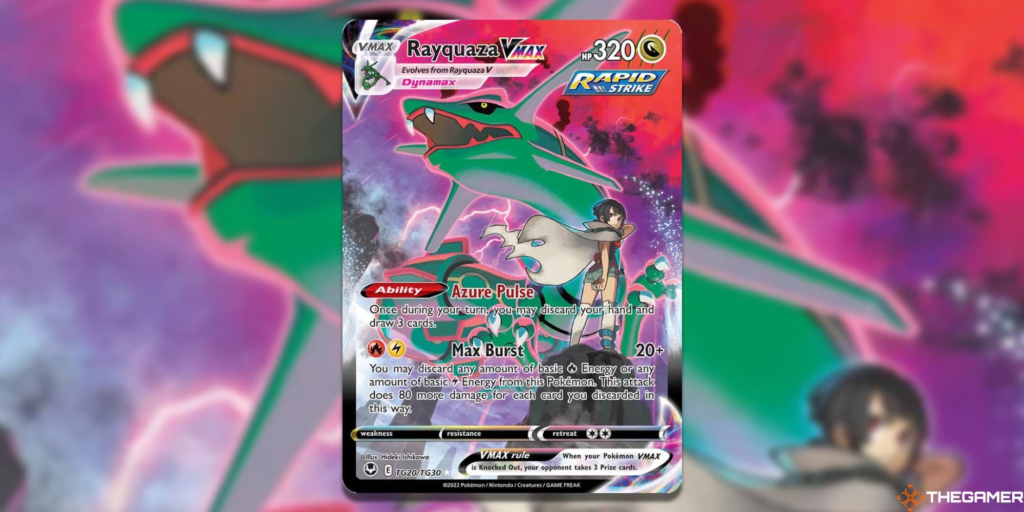 Rayquaza VMAX from Pokemon TCG with blurred background