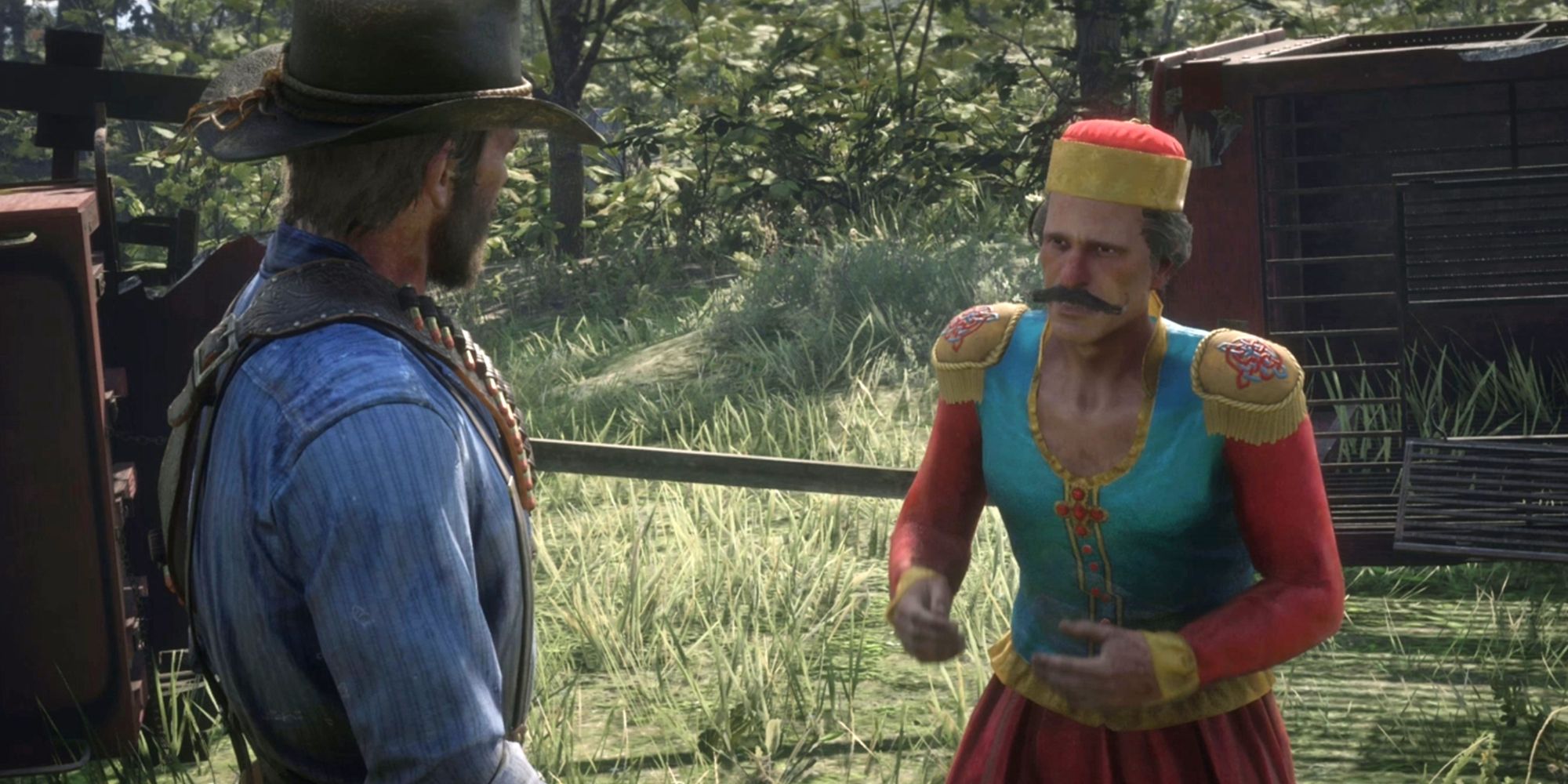 Arthur talking to Mararet in the He's British, Of Course side mission in Red Dead Redemption 2