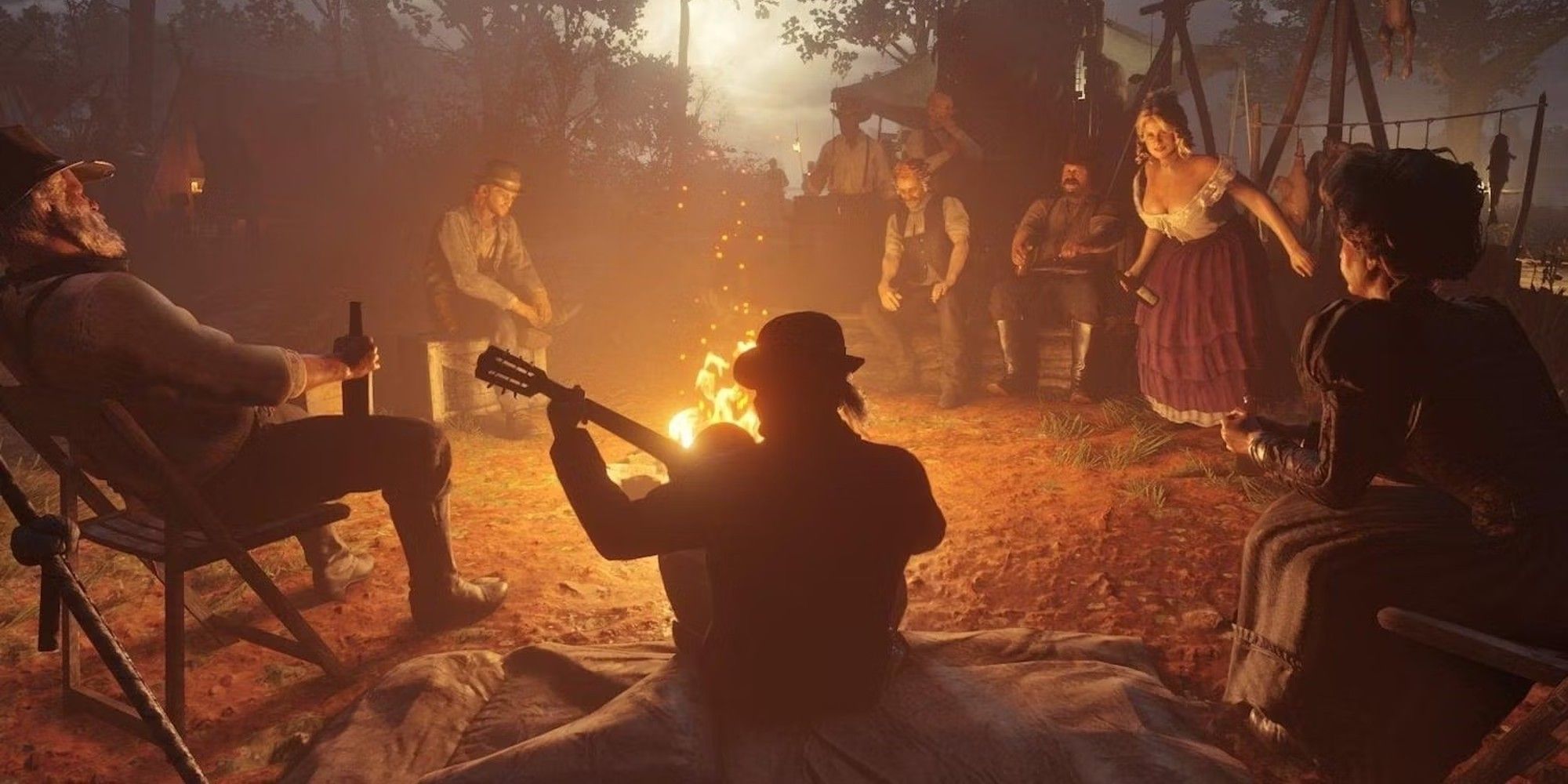 Red Dead Redemption Camp Scene at night with several characters