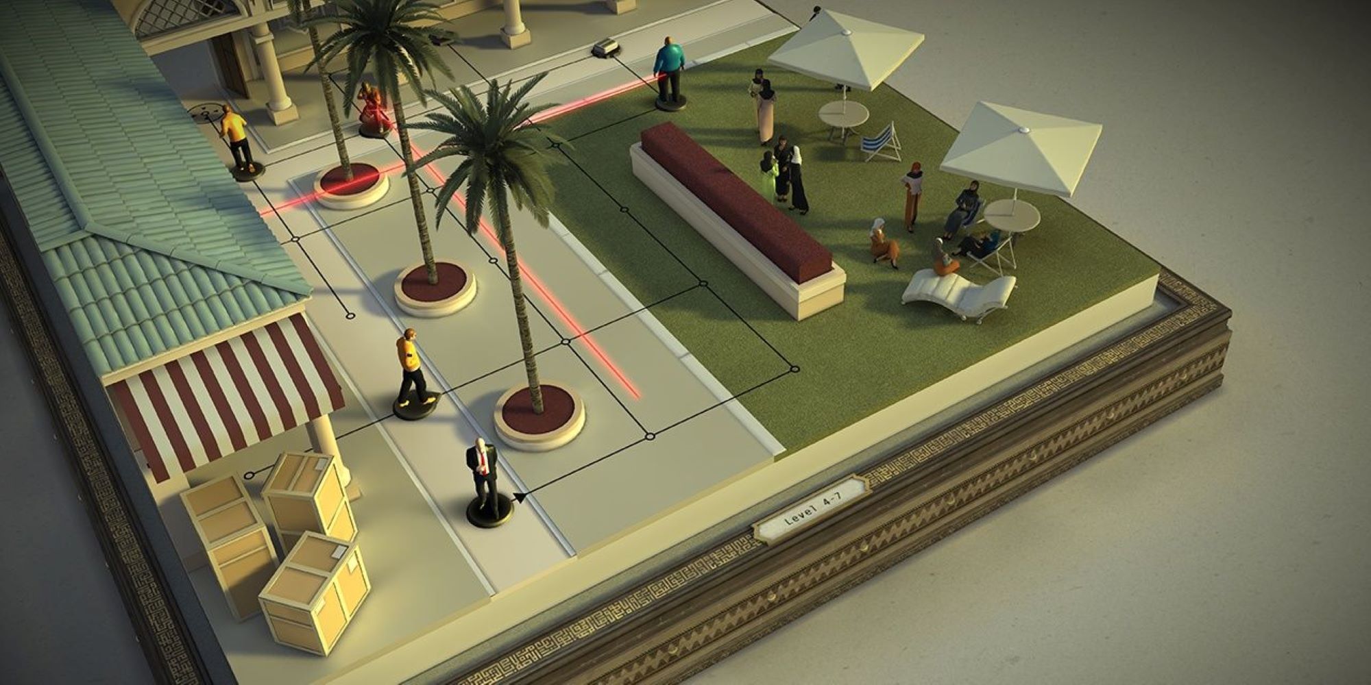 While tourists enjoy their stay at a resort Agent 47 pursues a target in Hitman GO.