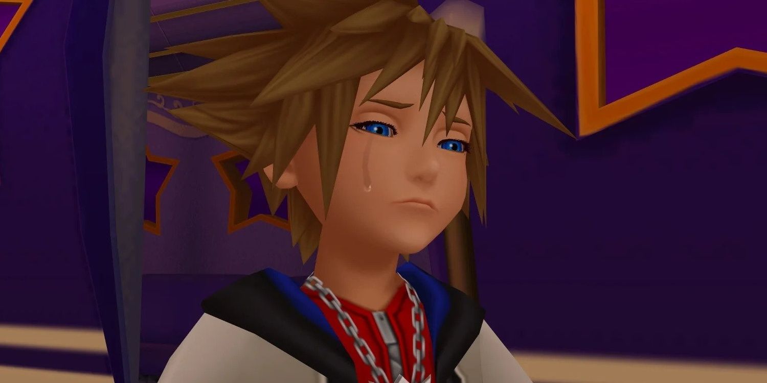 A single tear rolls down Sora's cheek because of Roxas inside him in Kingdom Hearts 2.