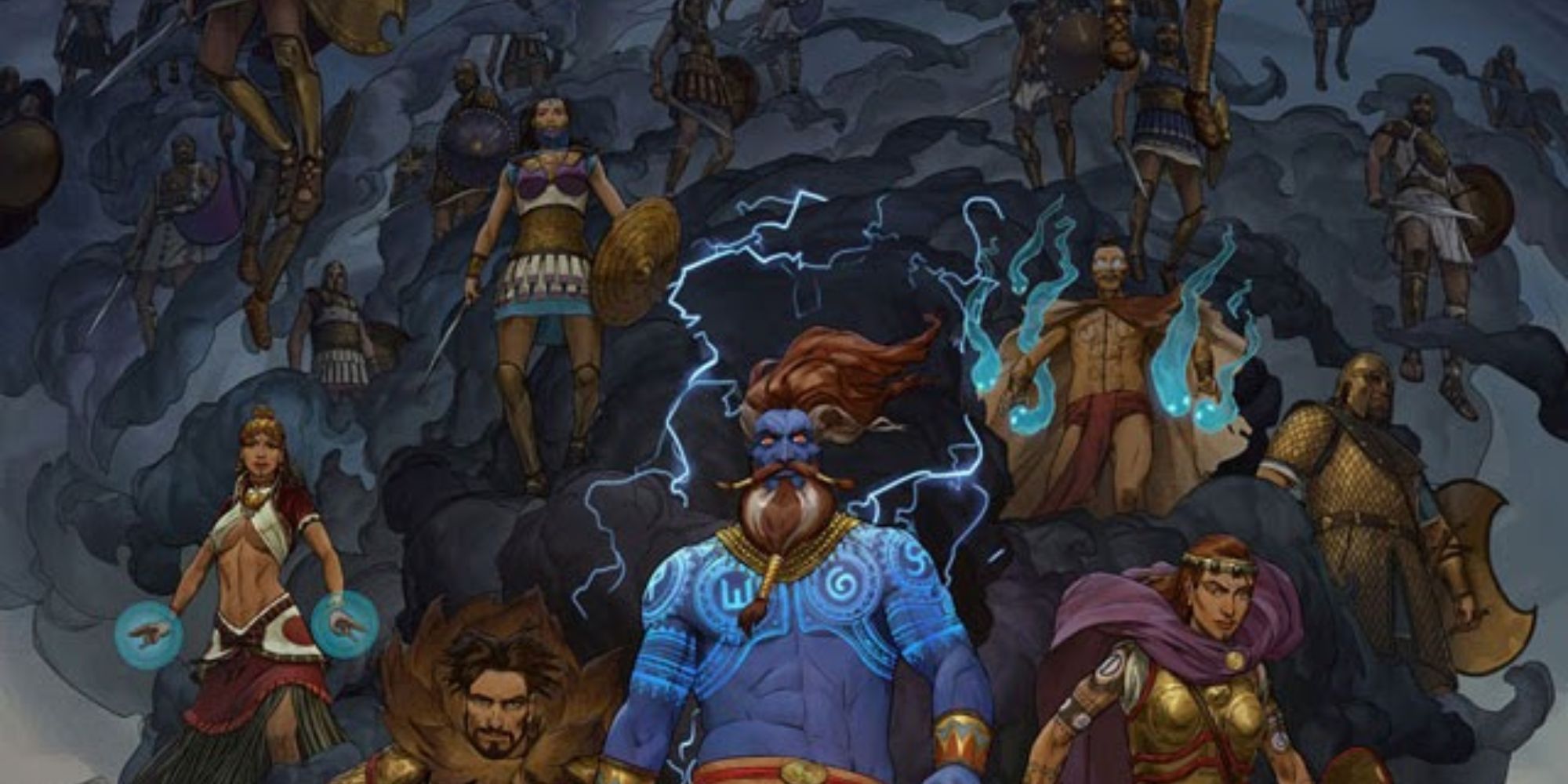 Runequest Art Of Various Gods Coming Out Of Stormclouds
