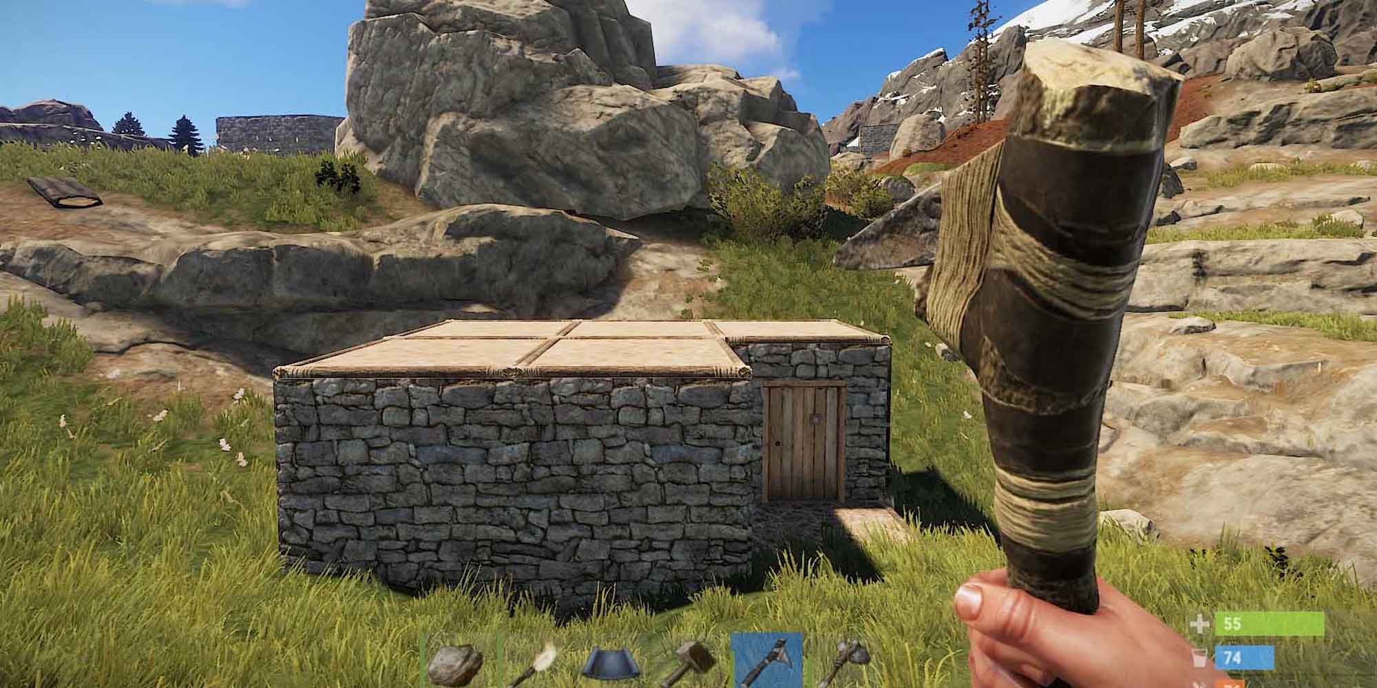 Using a crude weapon while exploring the land in Rust