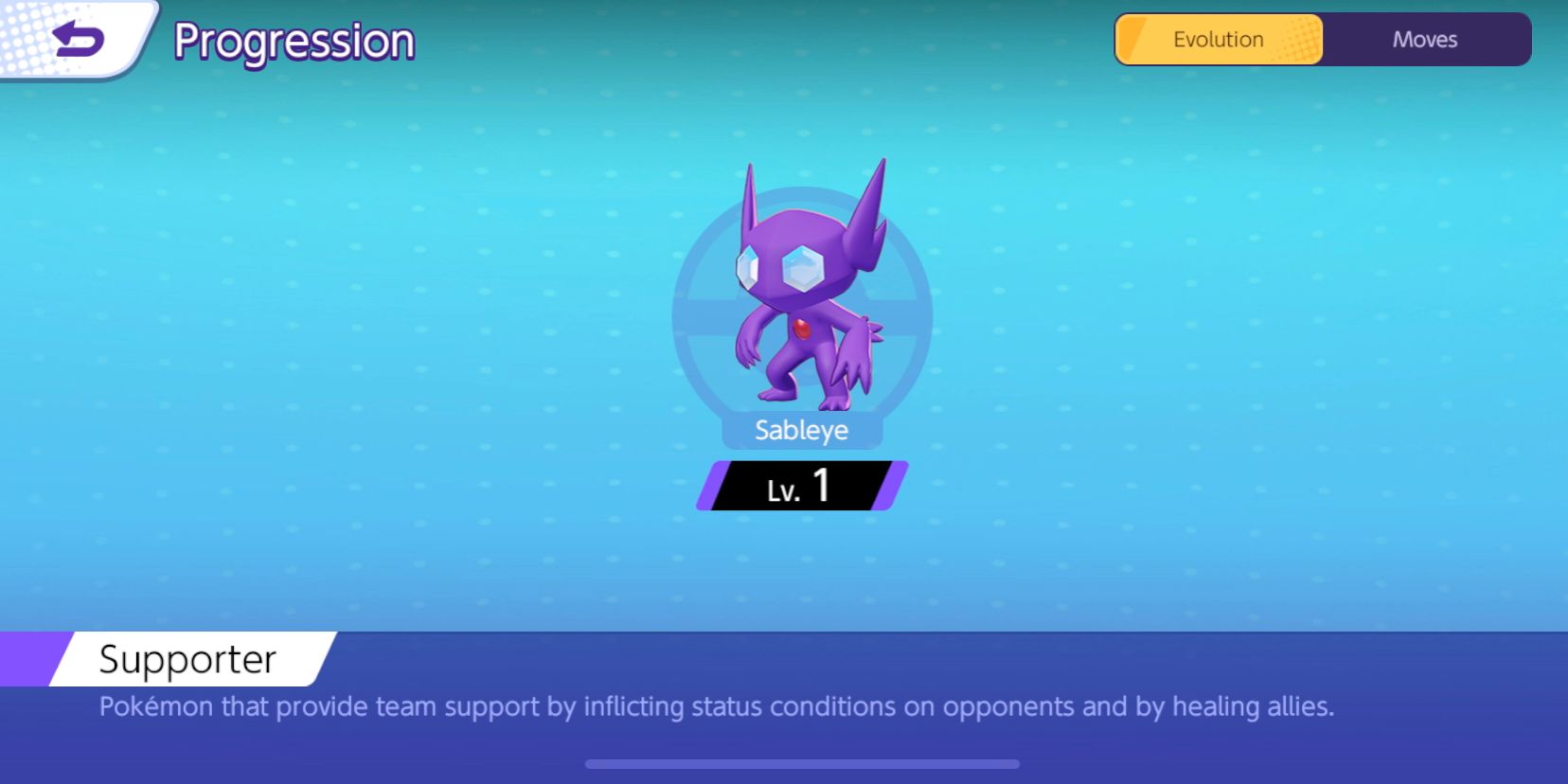 Sableye progression screen from Pokemon Unite