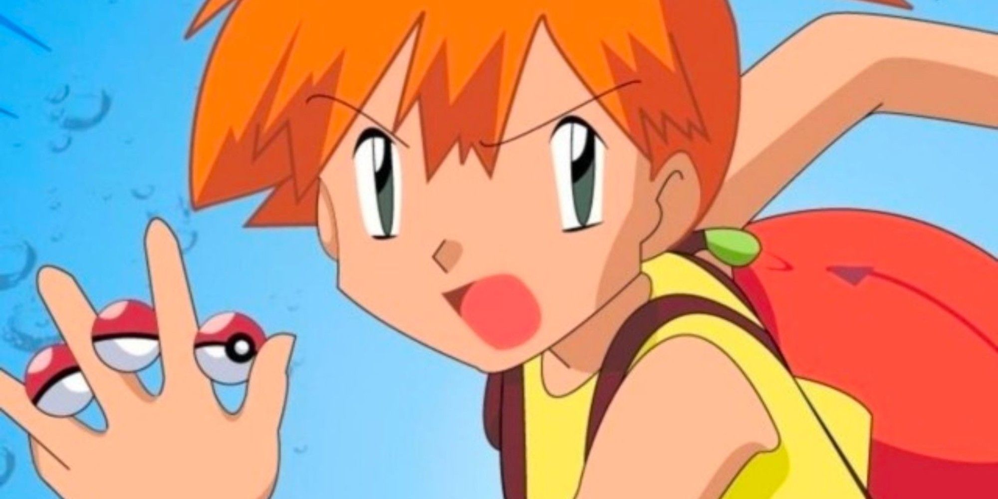 Misty with several Pokeballs from the Pokemon Anime, ready to fight