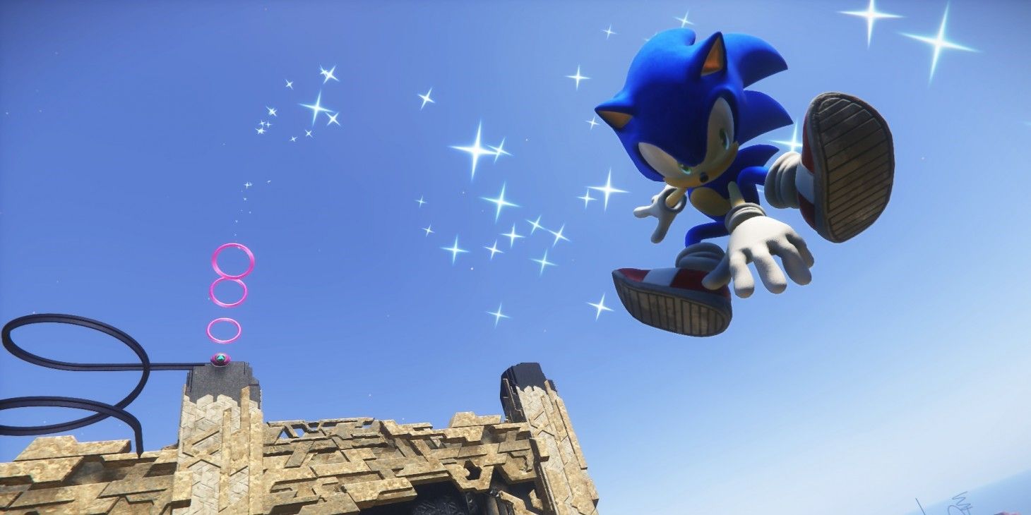 Sonic flies off a platform