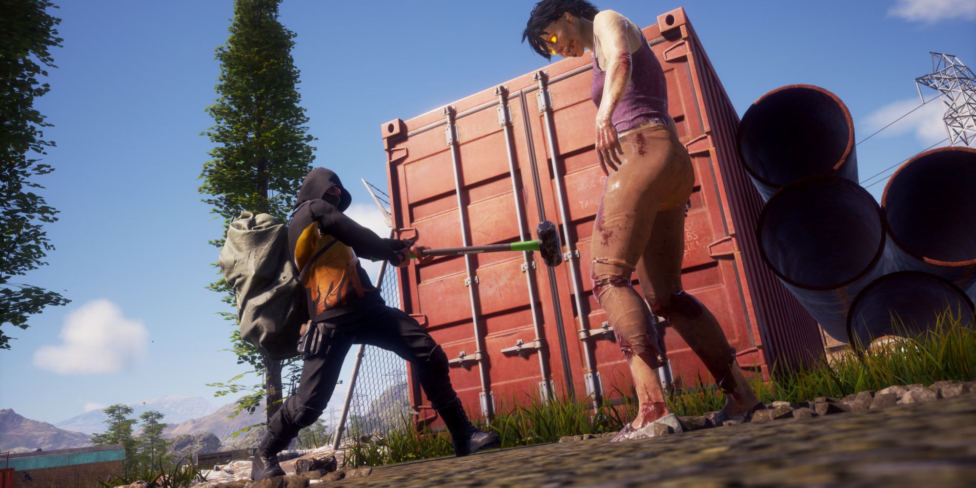In-game Screenshot of someone breaking open a cargo container in State of Decay 2