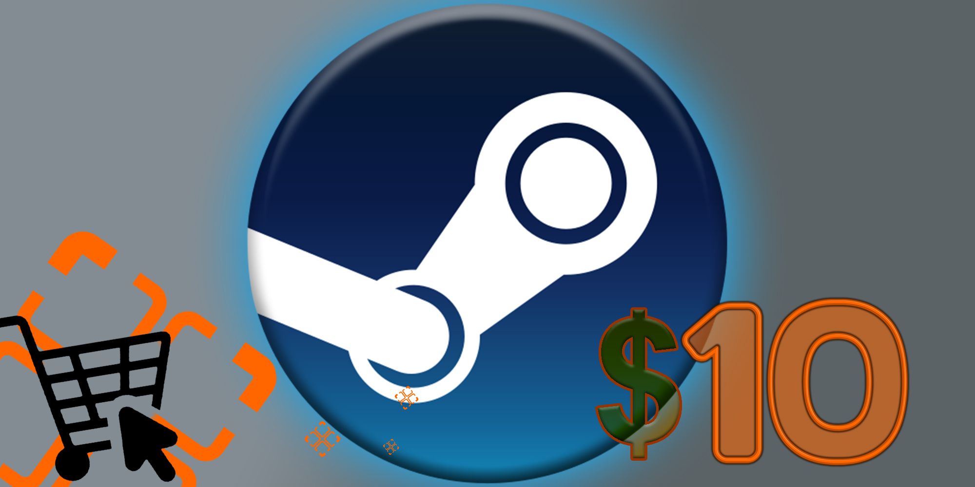 Background: The Steam logo against a grey gradiant. Foreground: The signature Gamer buyer's guide icon and orange text that reads 