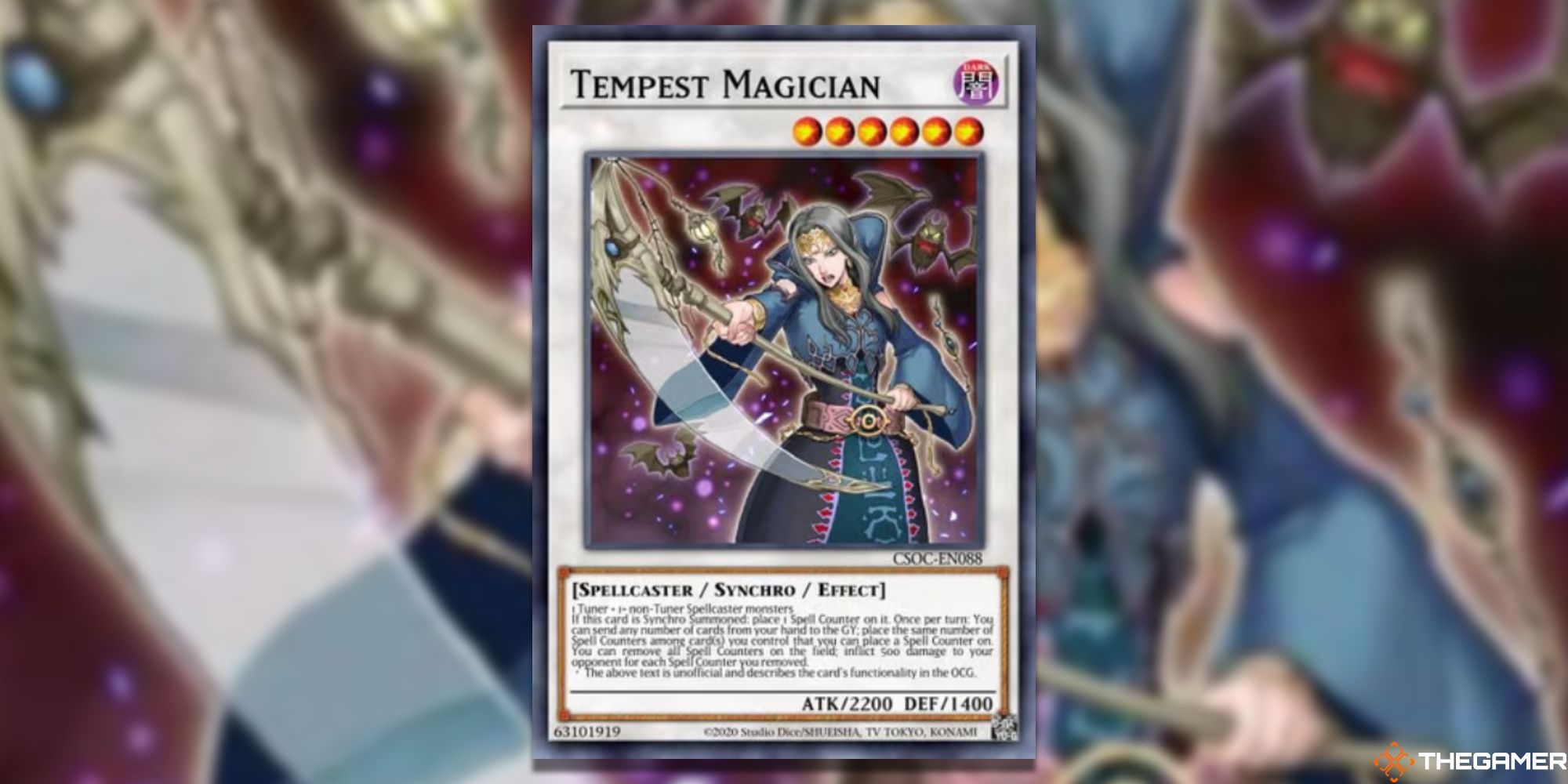 Yu-Gi-Oh! Tempest Magician on blurred background