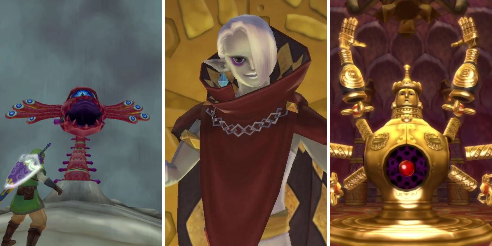 The Bilocyte roars at Link, Ghirahim opens his arms, Koloktos assembles his body