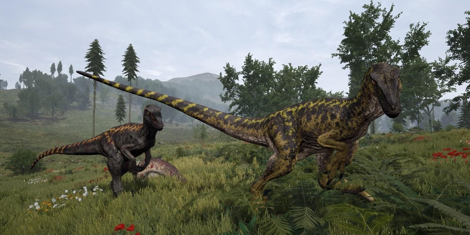 The Isle gameplay two dinos running together