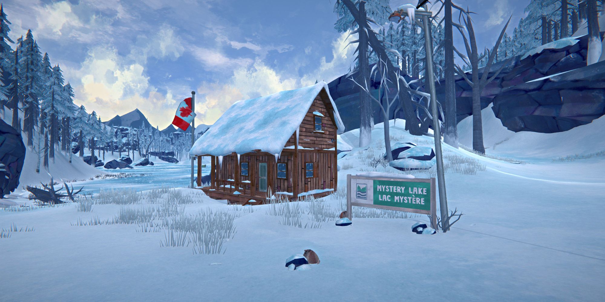 Screenshot of the hut by the mysterious lake in The Long Dark