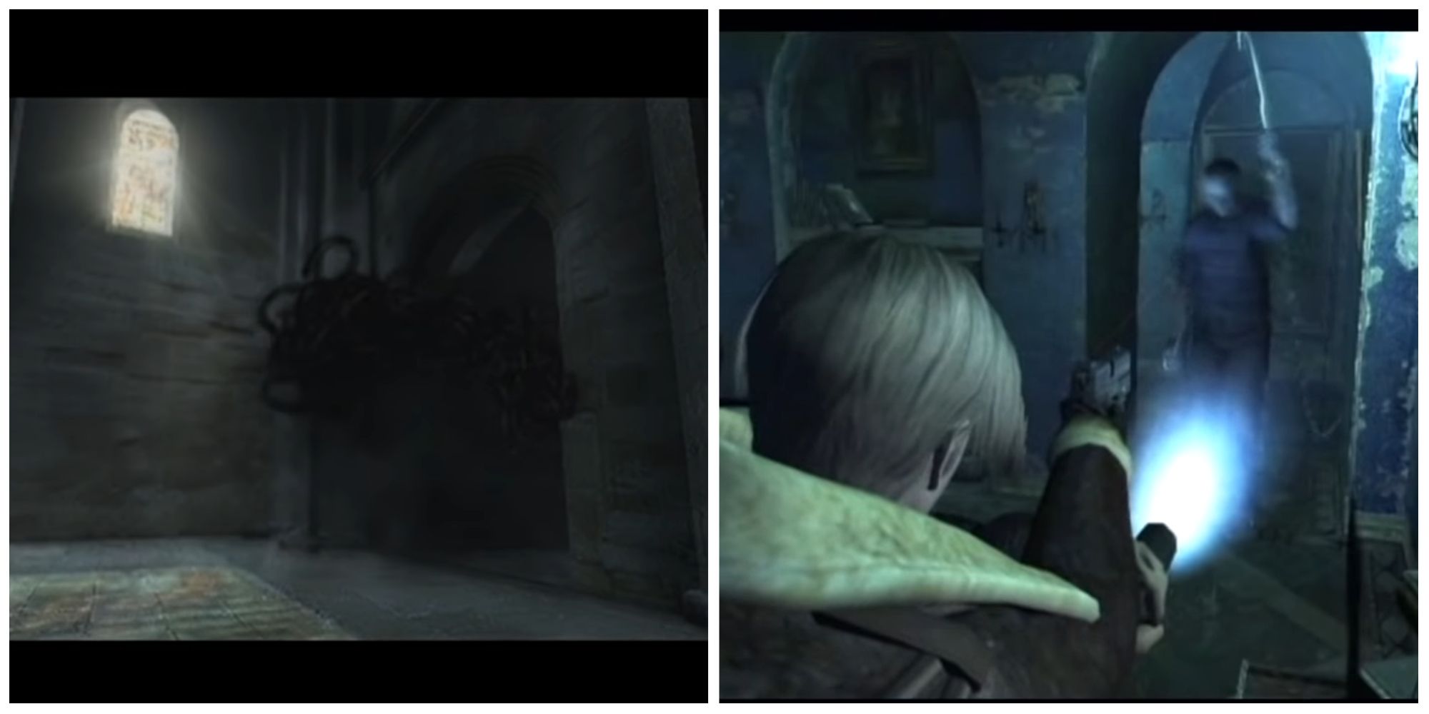 The Uroboros like enemy from the castle version of Resident Evil 4 and the Hook Man from the Hallucination version of RE4.