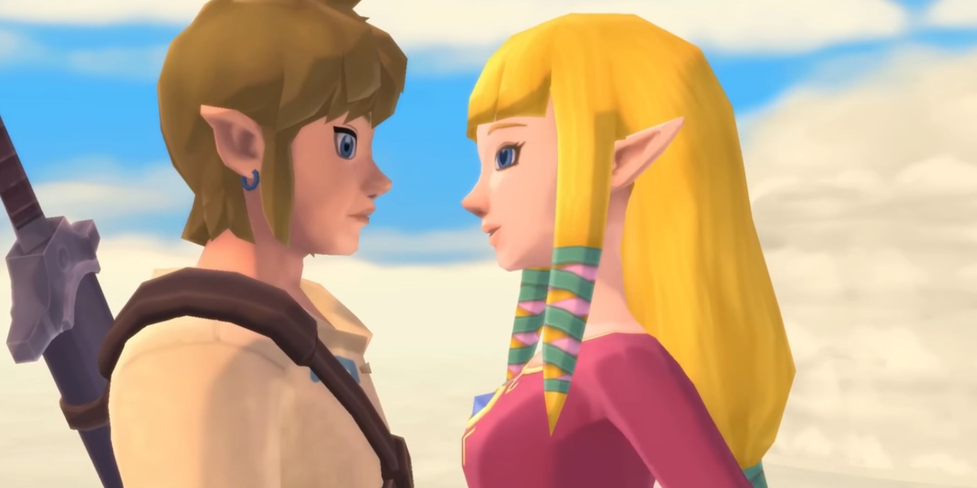 Link and Zelda stand close together 