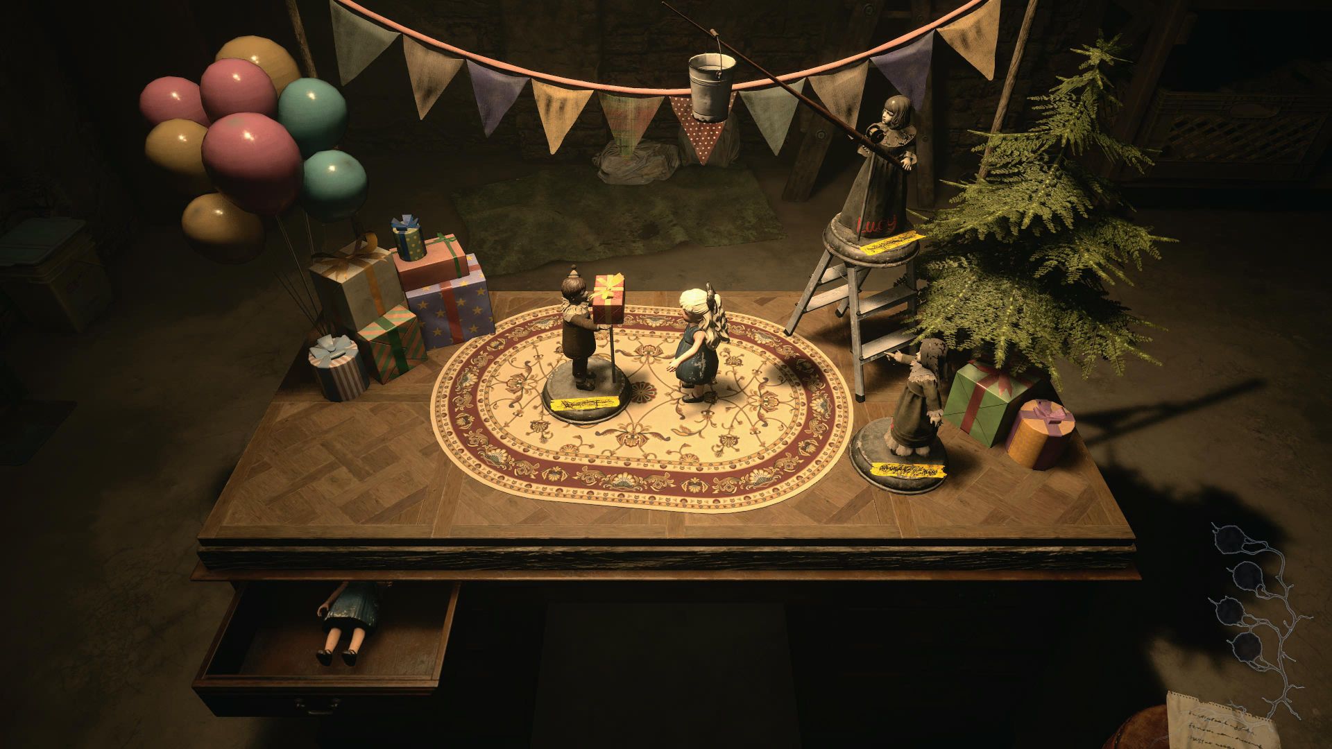 The Three Doll Diorama In Shadows Of Rose
