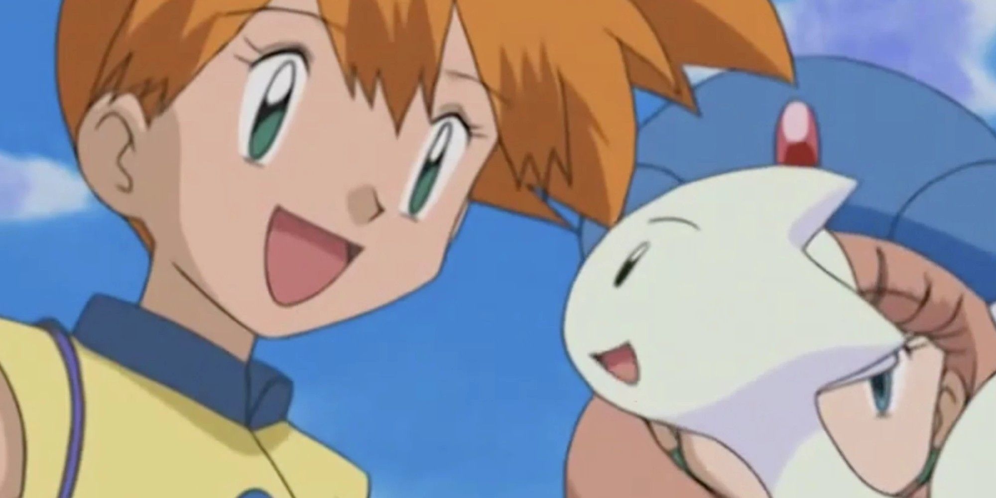 Misty and Togetic, from the Pokemon anime, looking happily at each other